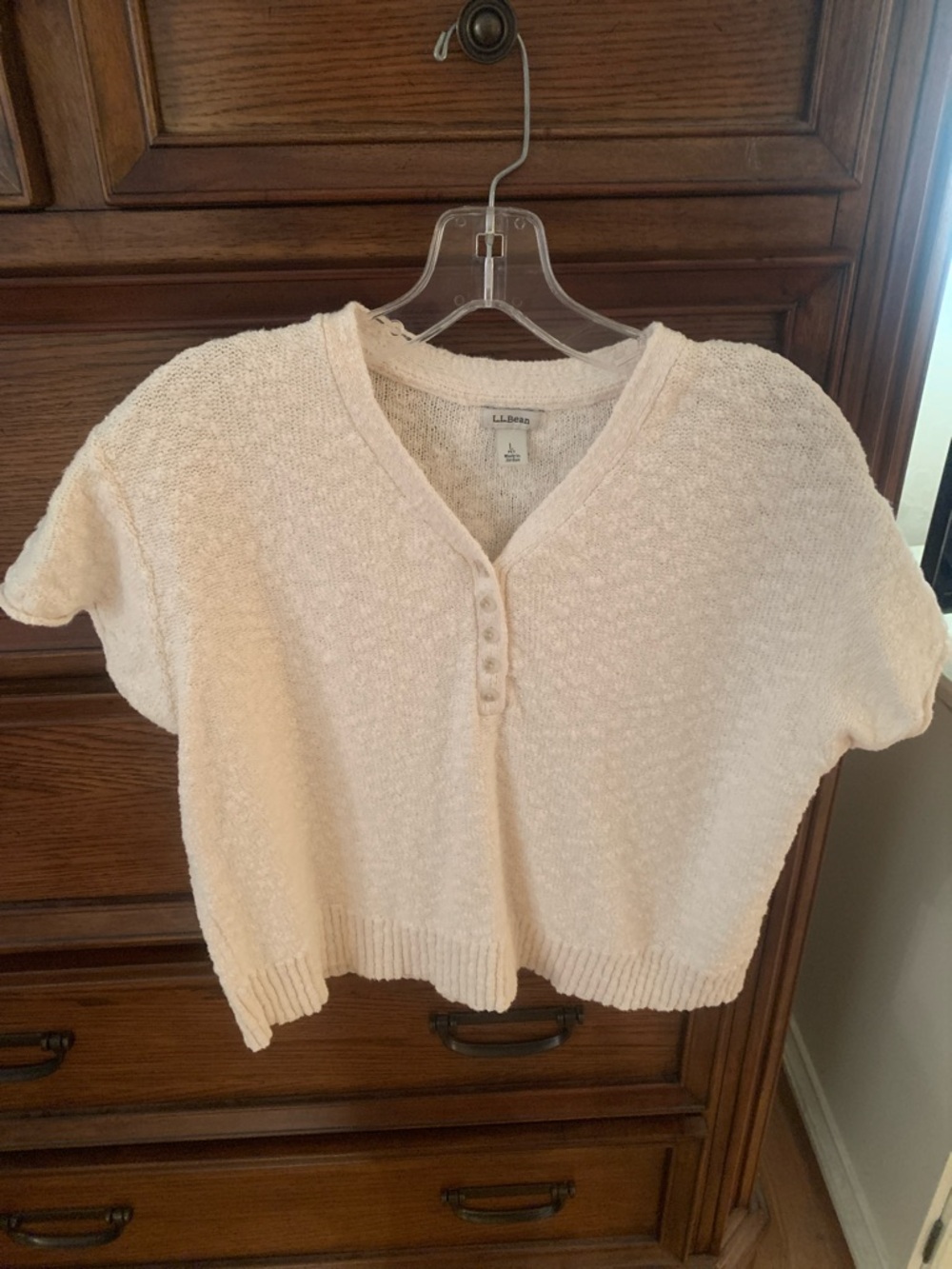 L.L. Bean Short-Sleeve Lightweight Textured Knit Sweater in Cream